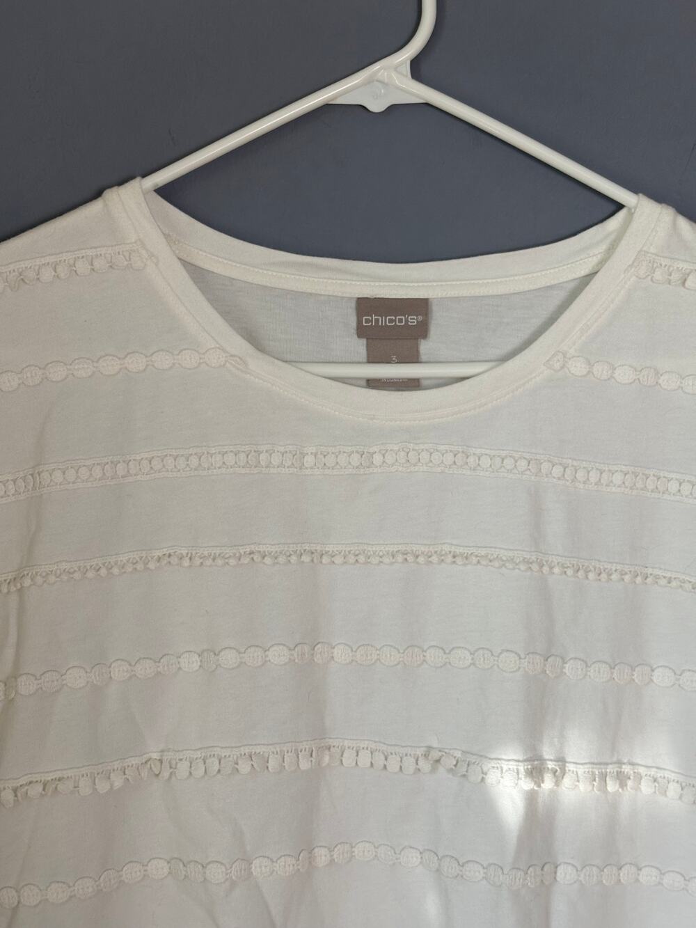 Chicos Womens XL White Textured Short Sleeve Cotton Modal Top